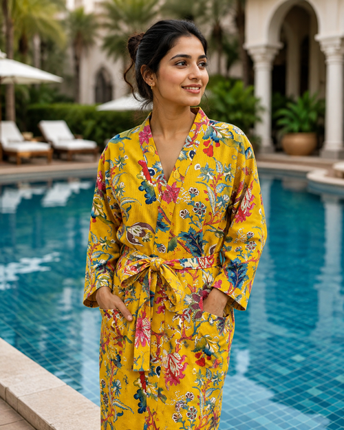 Yellow Printed Bathrobe