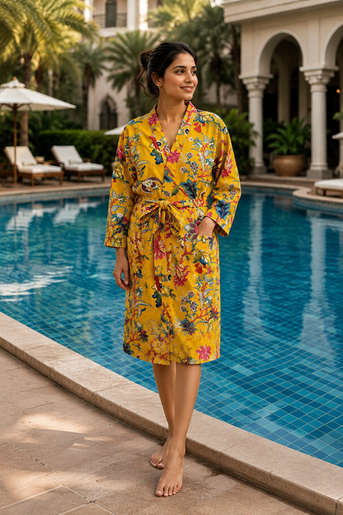 Yellow Printed Bathrobe
