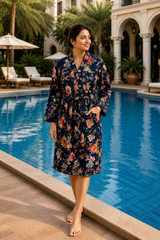 Navy Blue Printed Bathrobe