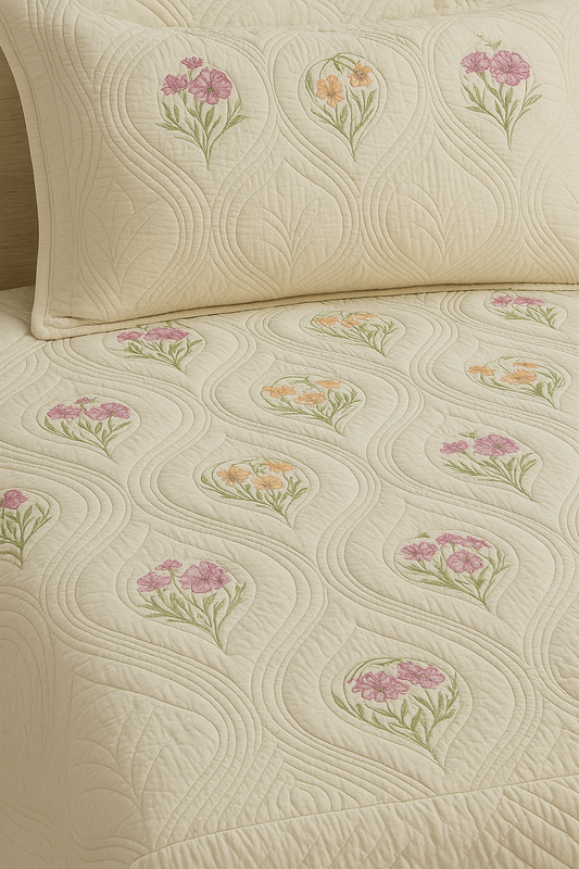 Almond Ivory Persian Quilted Luxury Bedcover