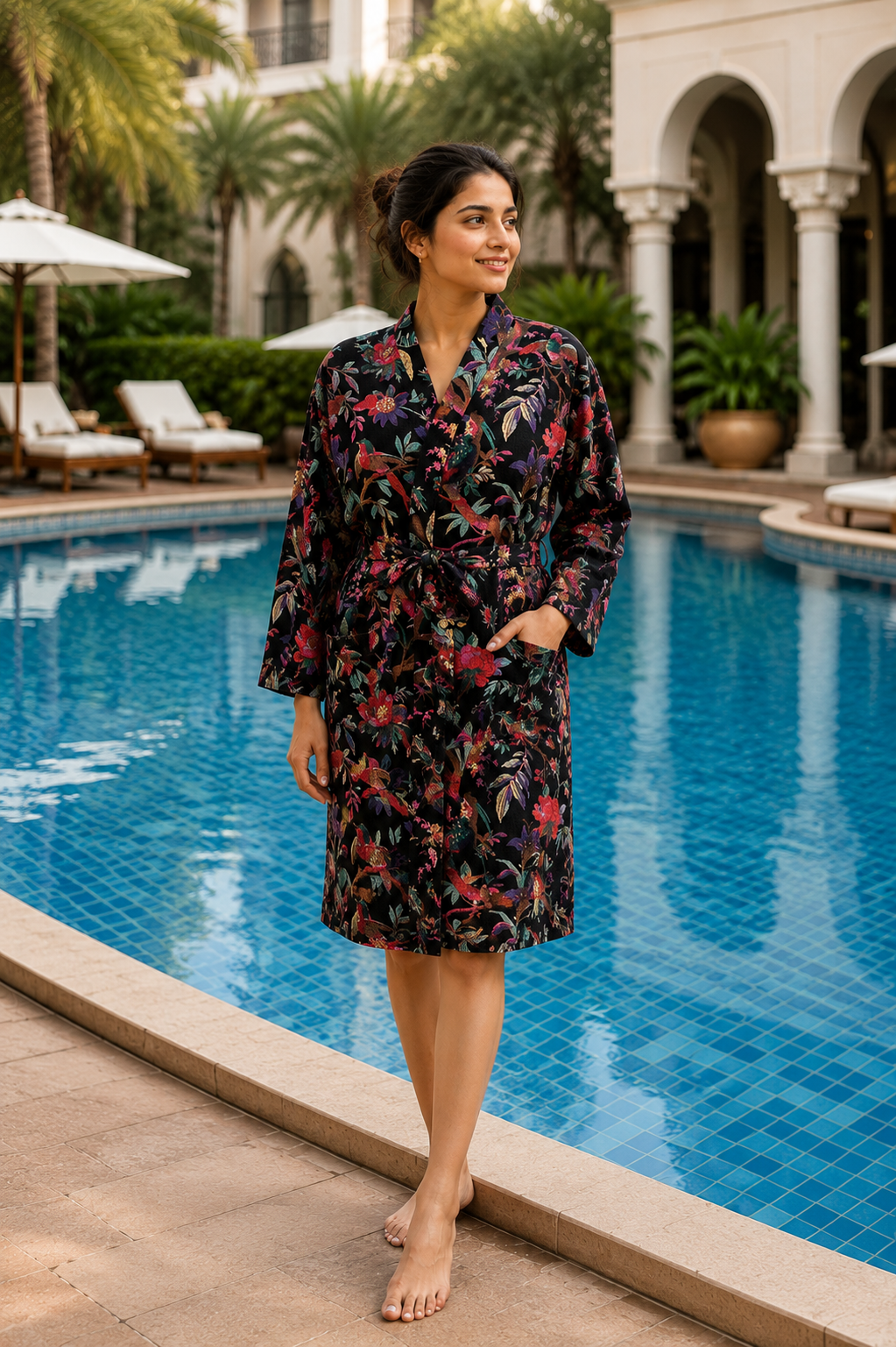 Black Printed Bathrobe