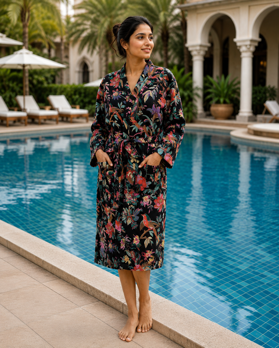 Black Printed Bathrobe