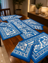 Blue Pottery-White Table Runner, Mat & Napkin Set