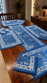 Blue Pottery Table Runner, Mat & Napkin Set