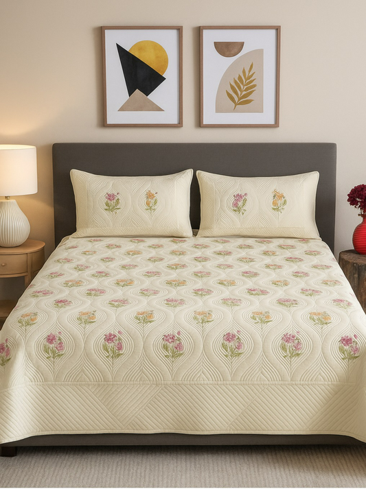 Almond Ivory Persian Quilted Luxury Bedcover