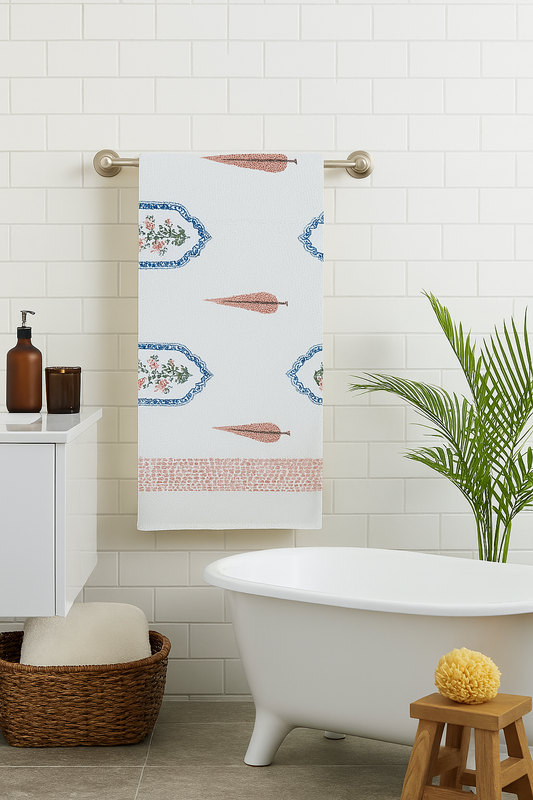 Pink Blue Jasmine Mirror Bath Towel