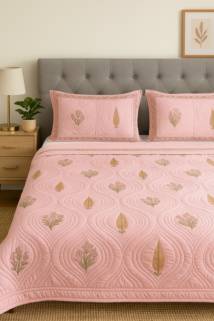 Dusty Rose Persian Quilted Luxury Bedcover