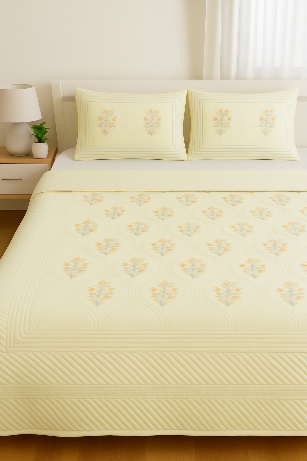 Lime Jasmine Persian Quilted Luxury Bedcover
