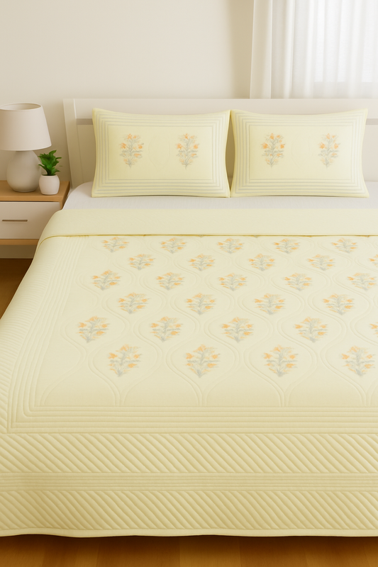 Lime Jasmine Persian Quilted Luxury Bedcover