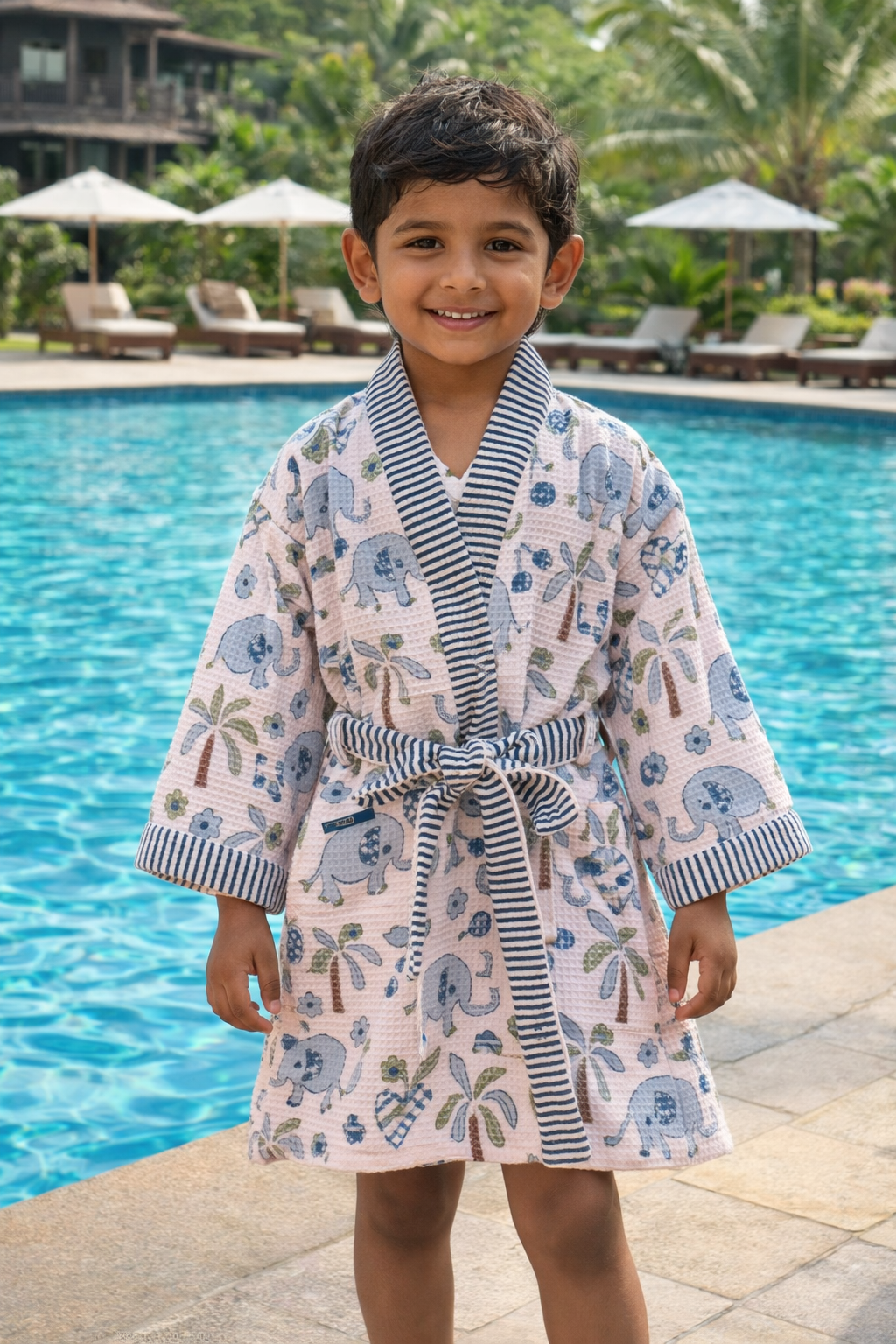 Kids Bathrobe- Elephant-Blue