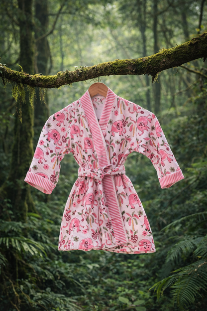 Kids Bathrobe- Elephant-Pink
