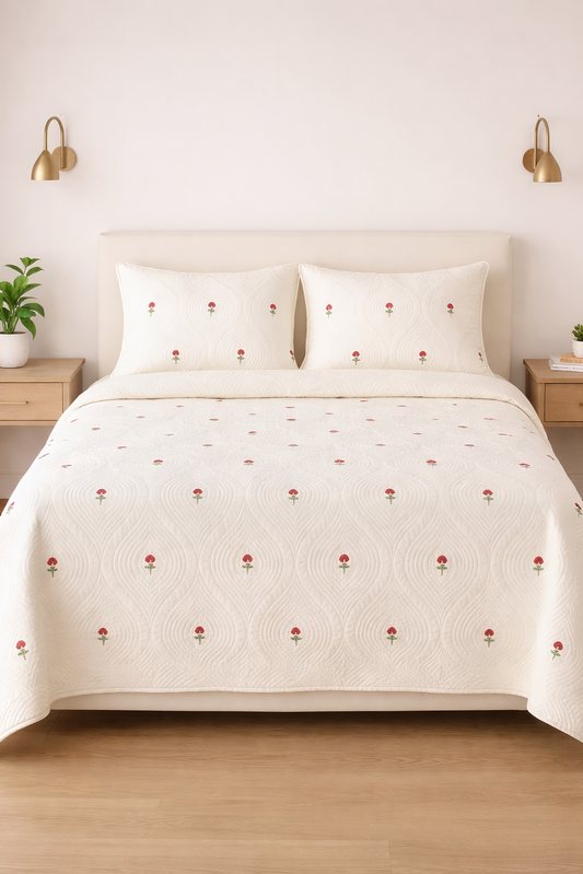 Red Dutch Persian Quilted Luxury Bedcover