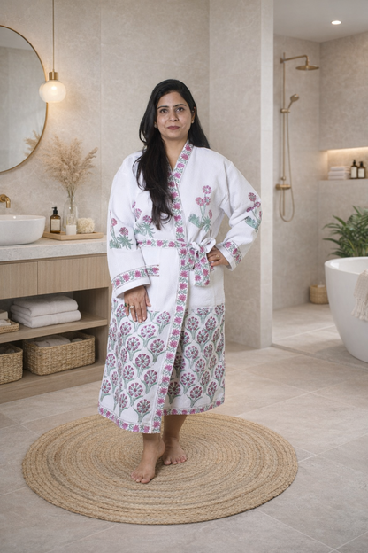 Pink Green Bathrobe and Towel set