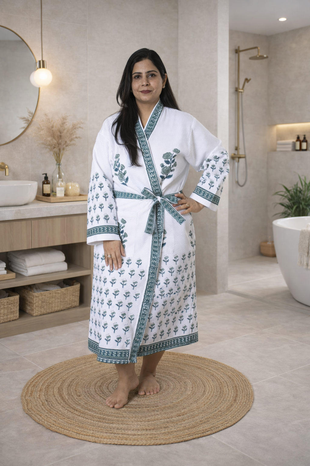 Rose Green Bathrobe and Towel set