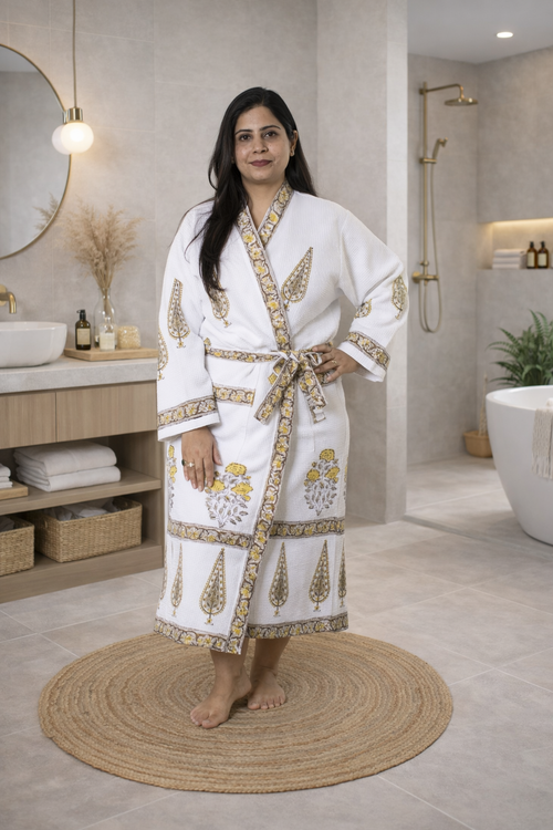 Yellow Cyprus Bathrobe and Towel set