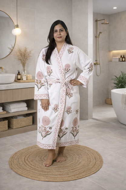 Peach Marigold Bathrobe and Towel set