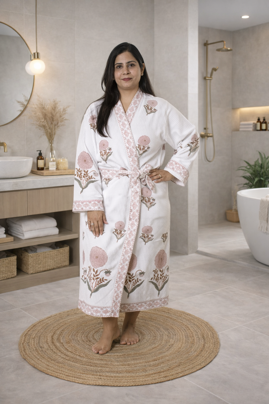 Peach Marigold Bathrobe and Towel set