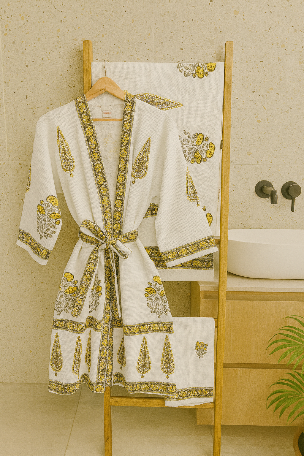 Yellow Cyprus Bathrobe and Towel set