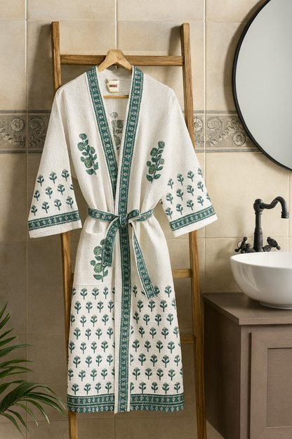 Rose Green Bathrobe and Towel set