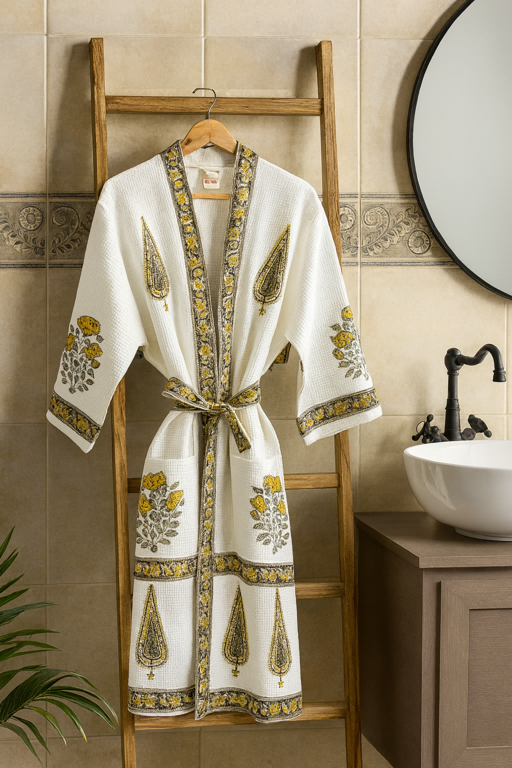 Yellow Cyprus Bathrobe and Towel set