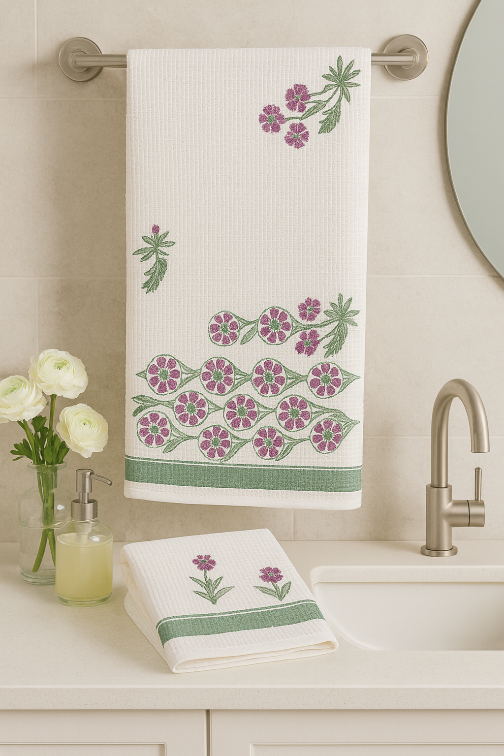 Pink Green Adult Towel Set