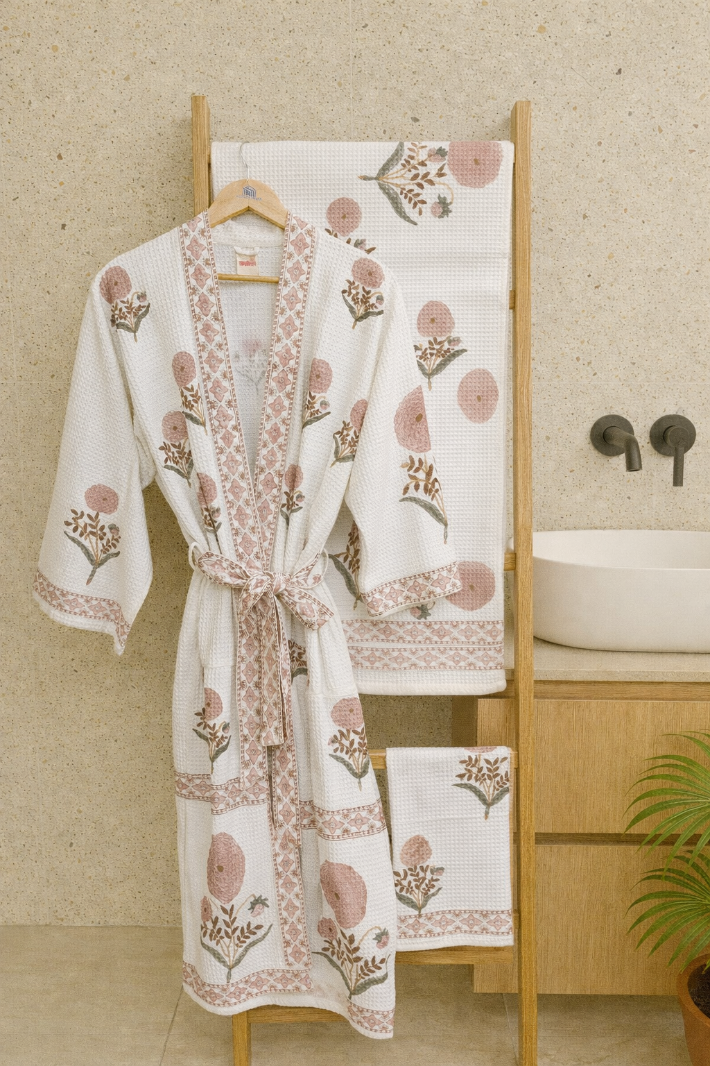 Peach Marigold Bathrobe and Towel set