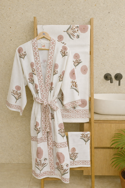 Peach Marigold Bathrobe and Towel set