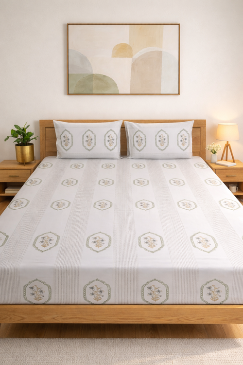 Green Jasmine Mirror Bedsheet & Bedcover Set
