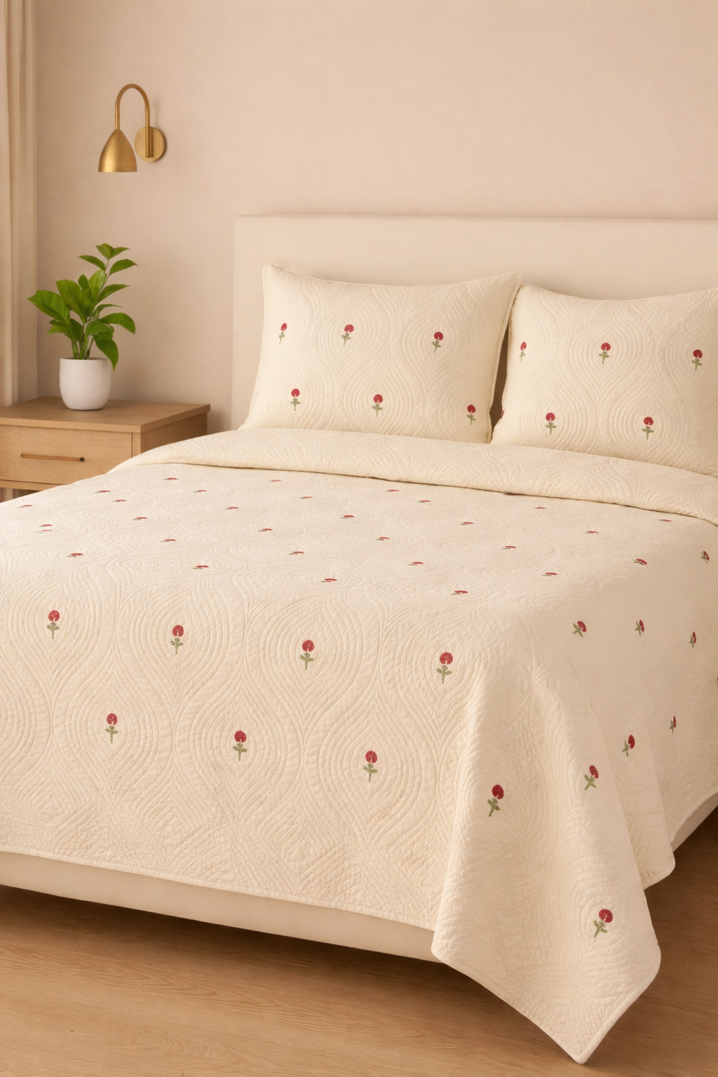 Red Dutch-Beige Persian Quilted Luxury Bedcover- California king