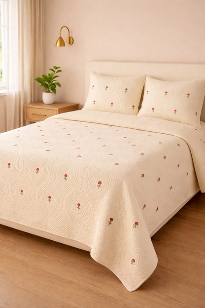 Red Dutch-Beige Persian Quilted Luxury Bedcover- California king