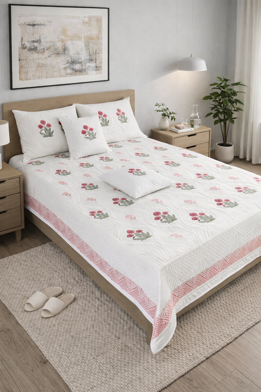 Gulaabi Pankhuri Persian Quilted Luxury Bedcover- California King