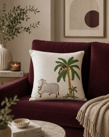 Nandi Pichwai Canvas Cotton Cushion Cover