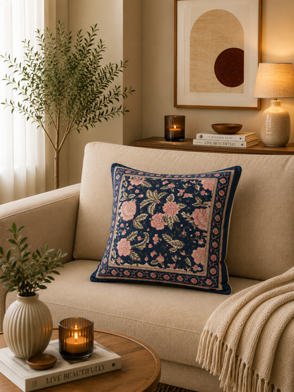 Neel Gulab Cushion Cover