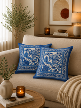 Blue Pottery Cushion Cover-White