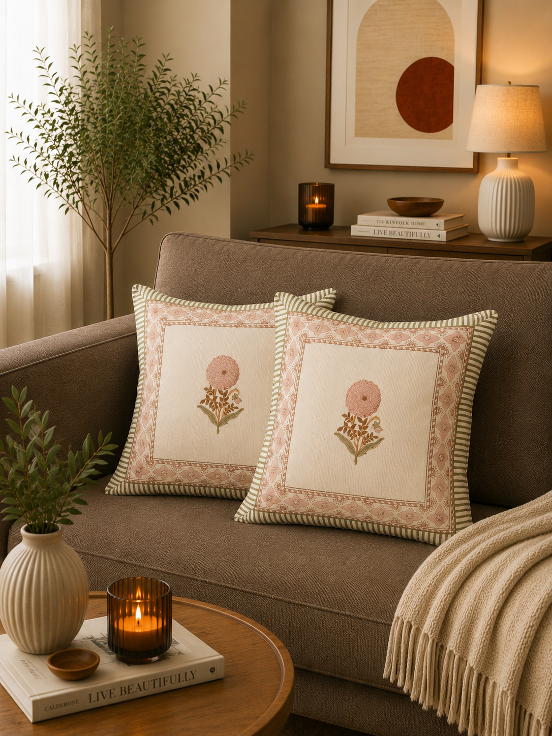 Peach Marigold Canvas Cotton Cushion Cover