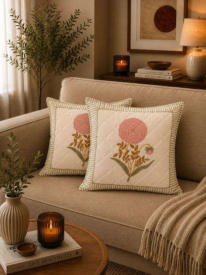 Pink Marigold Cushion Cover