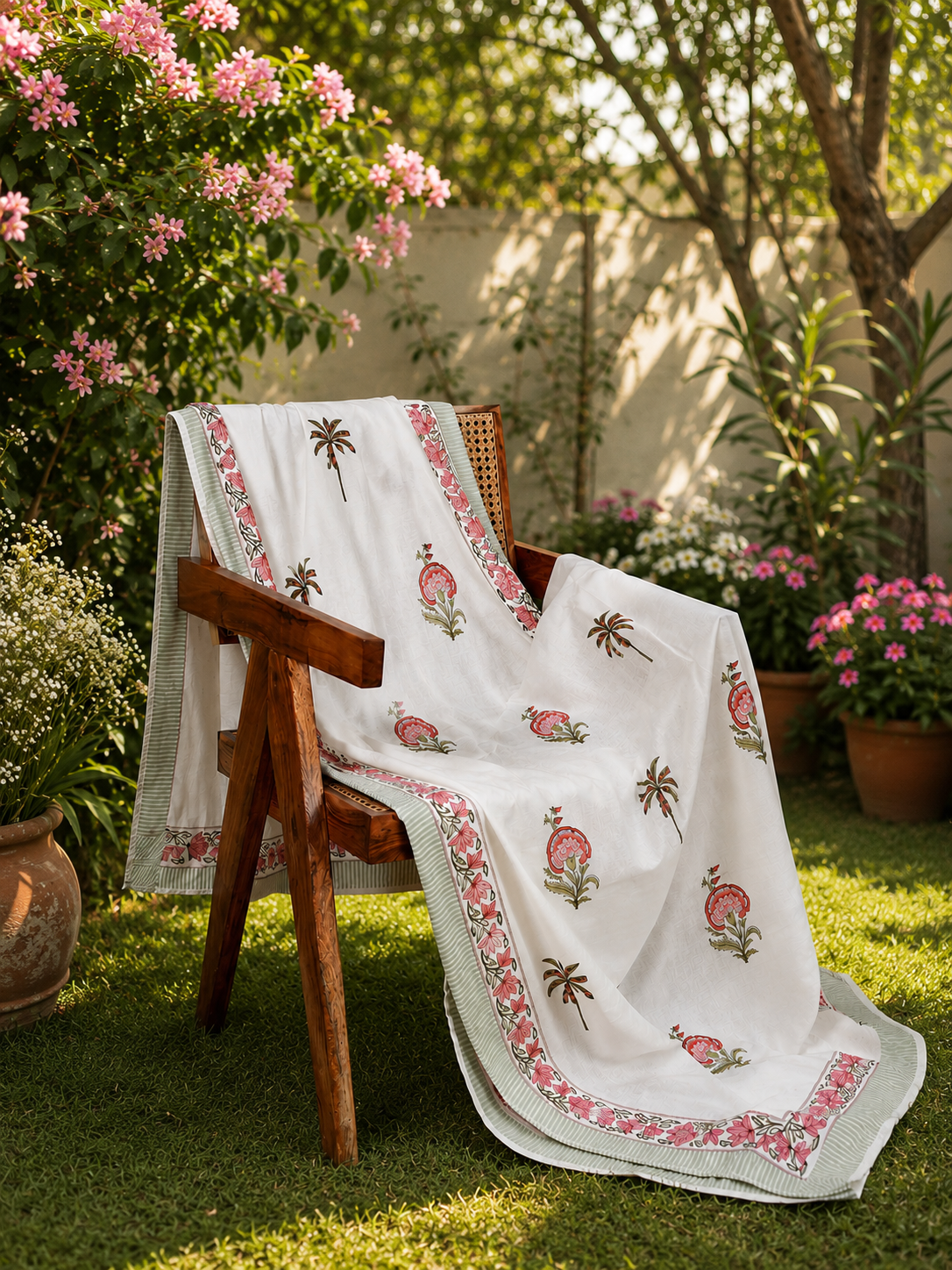 Organic Mulmul Cotton Dohar AC Blanket - Palm Tree