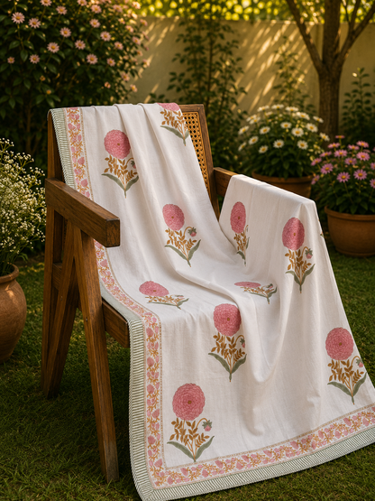 Organic Mulmul Cotton Dohar AC Blanket - Pink Marigold