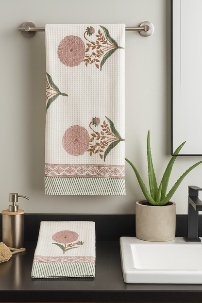 Peach Marigold Bathrobe and Towel set