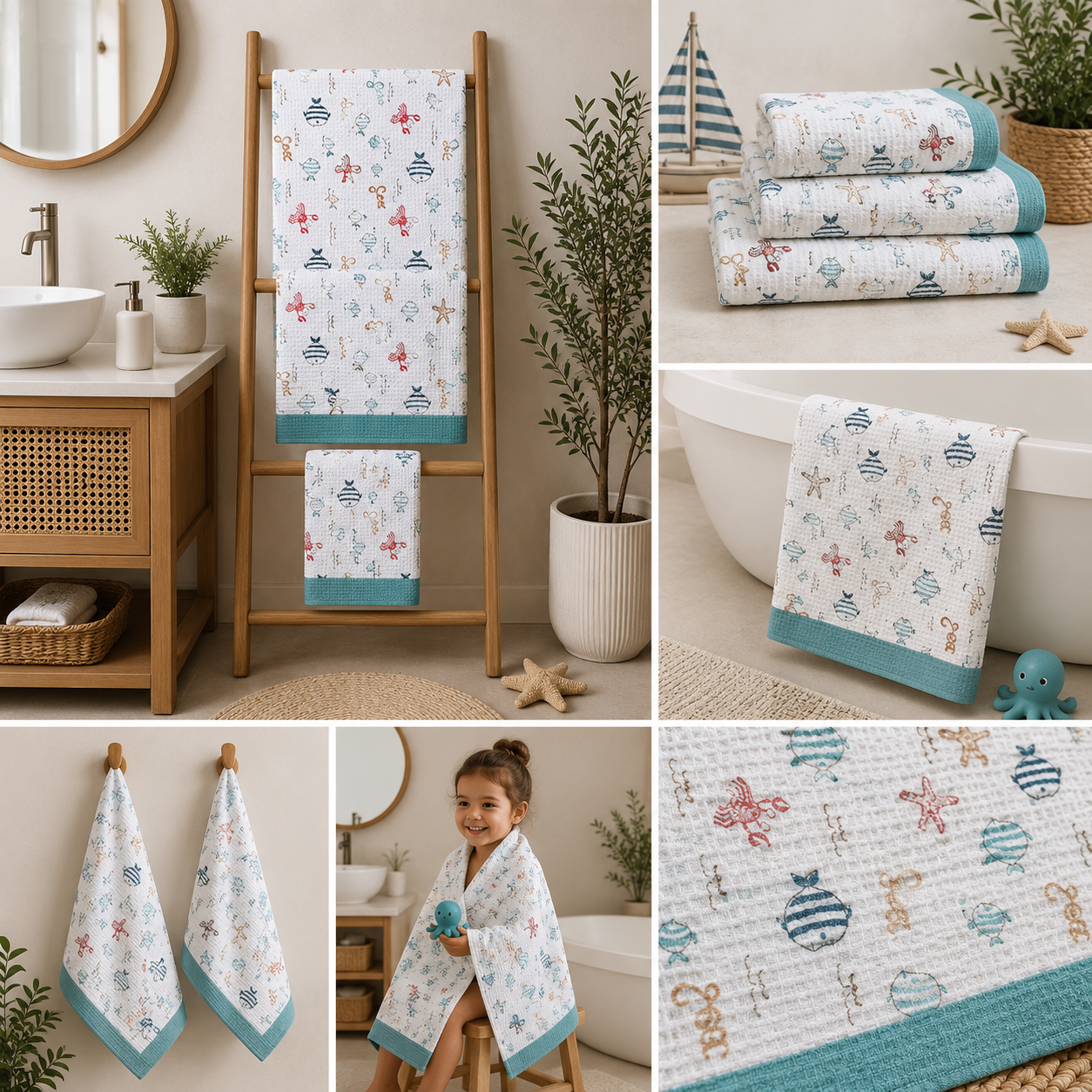 Kids Bath Towel Set - Fishes