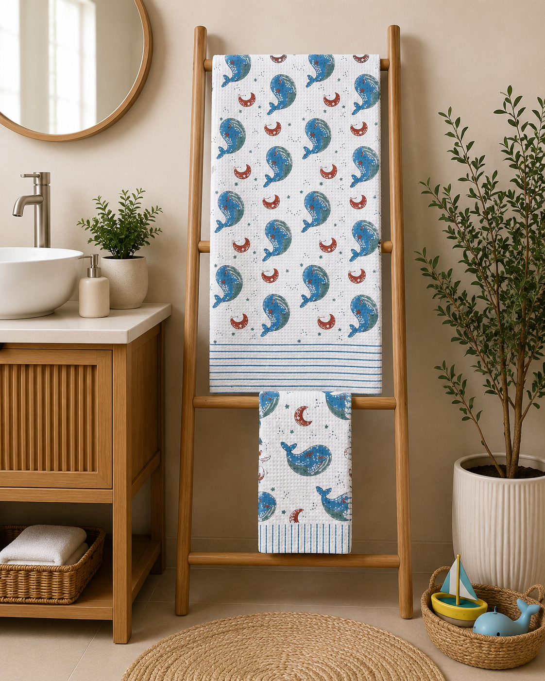 Kids Bath Towel Set - Moon Whale