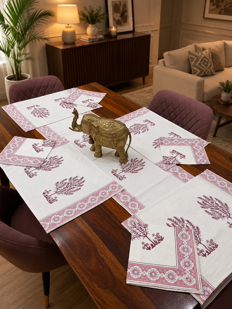 Rose Pink Parrot Table Runner, Mat & Napkin Set