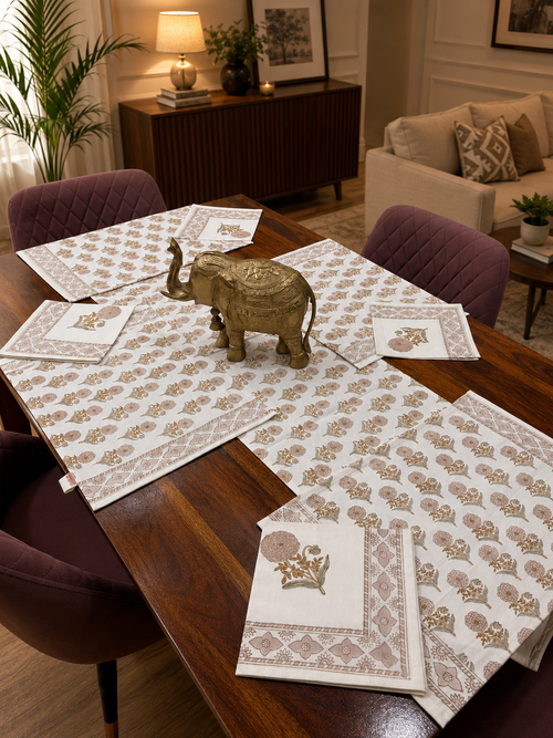 Peach Marigold Table Runner, Mat & Napkin Set