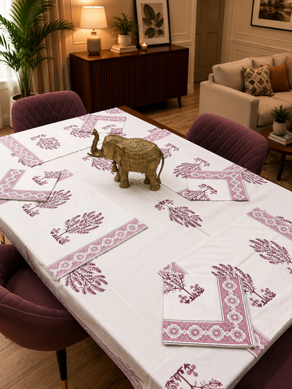Rose Pink Parrot Table Cover, Mat & Napkin Set