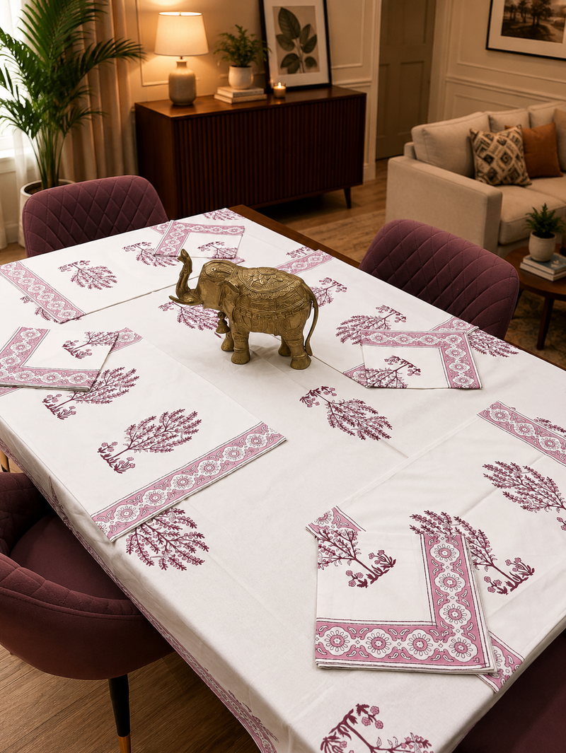 Rose Pink Parrot Table Cover, Mat & Napkin Set