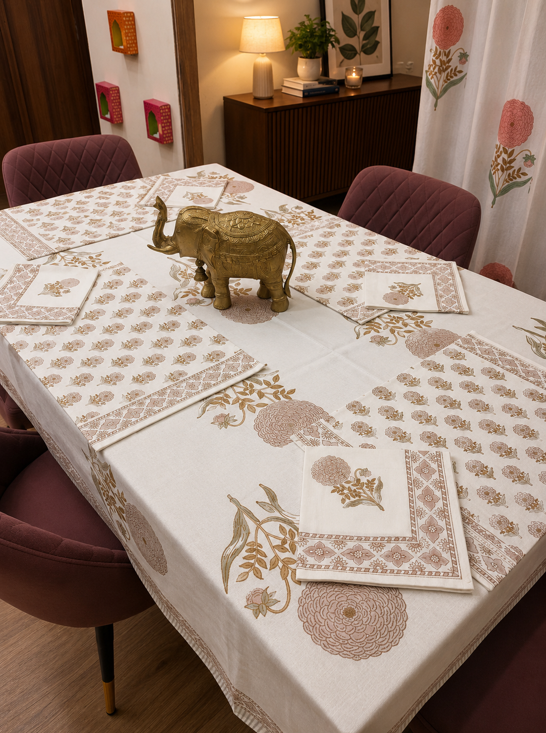 Peach Marigold Table Cover, Mat & Napkin Set