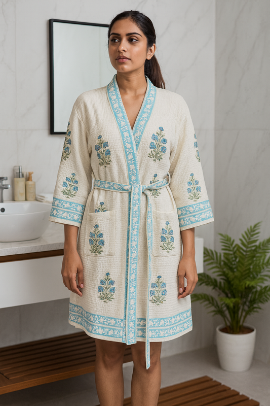 White Blue Bathrobe
