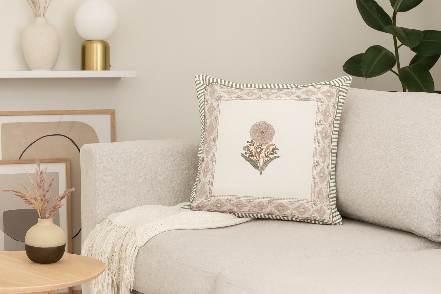 Peach Marigold Canvas Cotton Cushion Cover