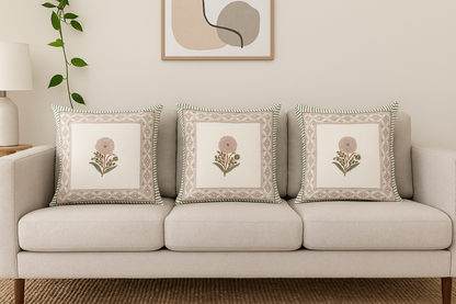 Peach Marigold Canvas Cotton Cushion Cover