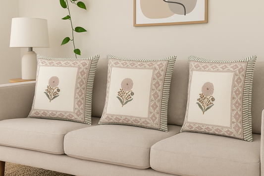 Peach Marigold Canvas Cotton Cushion Cover